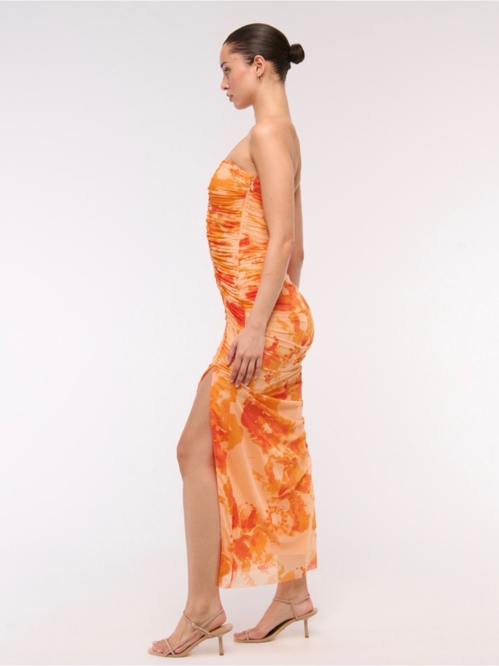 NWT Abercrombie & Fitch Strapless Orange Floral Midi Dress - Picture 5 of 6